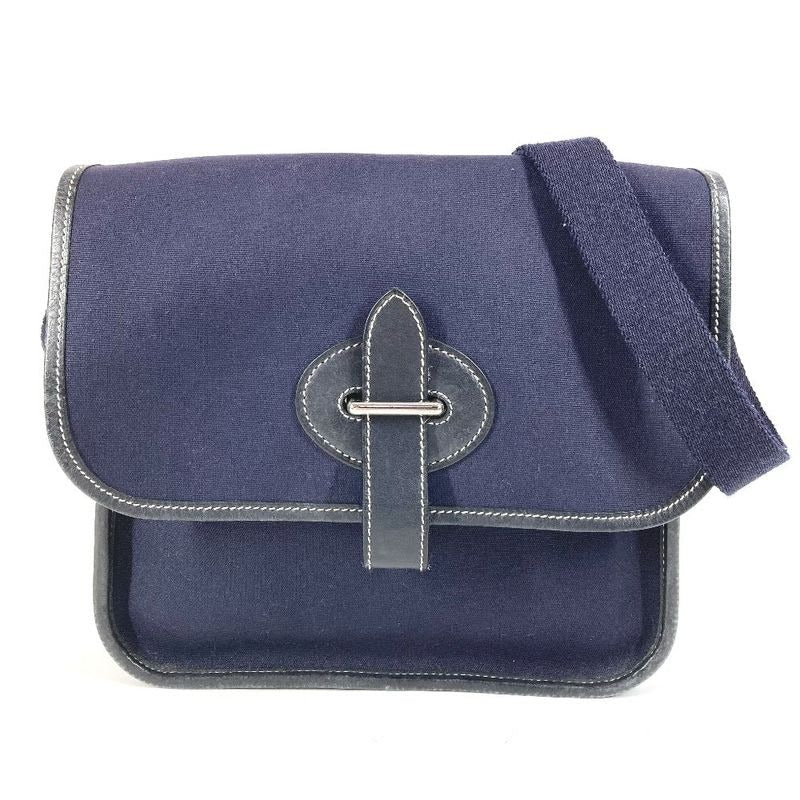 Hermes Shoulder Bag Buenaventura PM Leather Canvas Navy