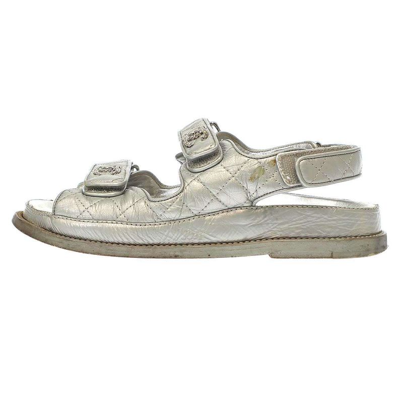 Chanel Footbed Coco Mark Sandals 0 Silver Grayish 36 — view 2