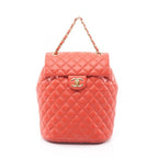 Chanel Rucksack Sac Backpack Quilted Orange Leather Chain