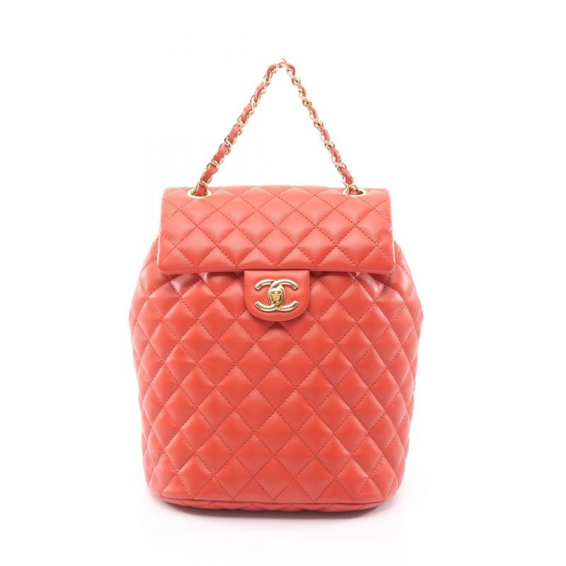 Chanel Rucksack Sac Backpack Quilted Orange Leather Chain