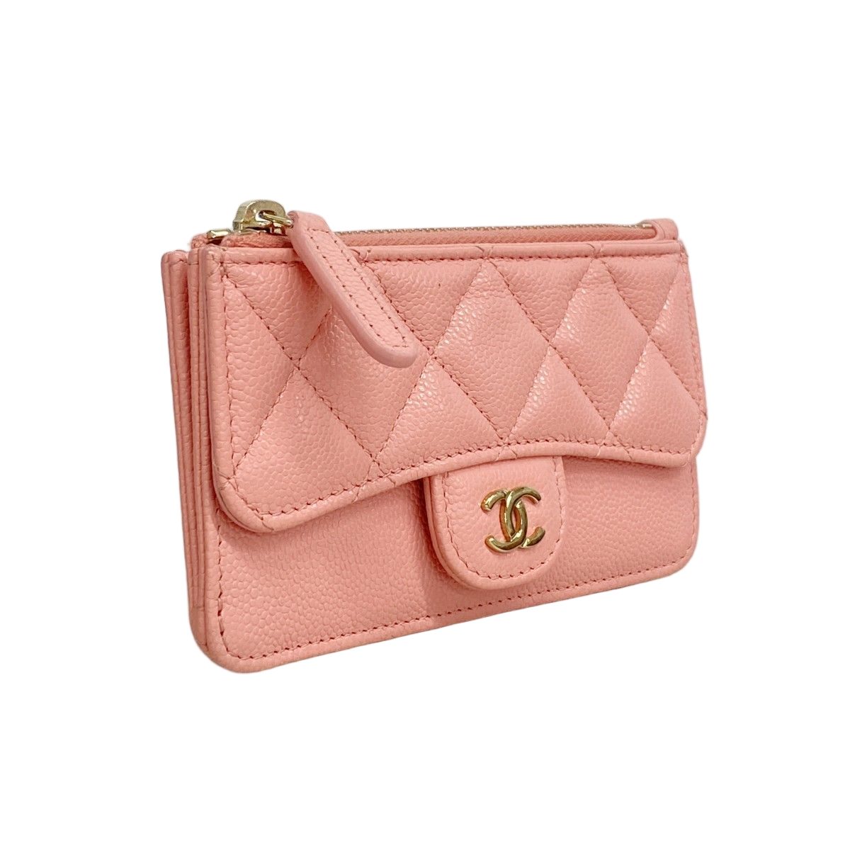 Chanel Coin Case Quilted Caviar Leather Salmon Pink Champagne Gold — view 2