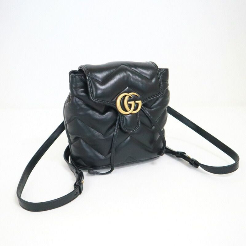 Gucci GG Marmont Backpack Black Gold Leather X