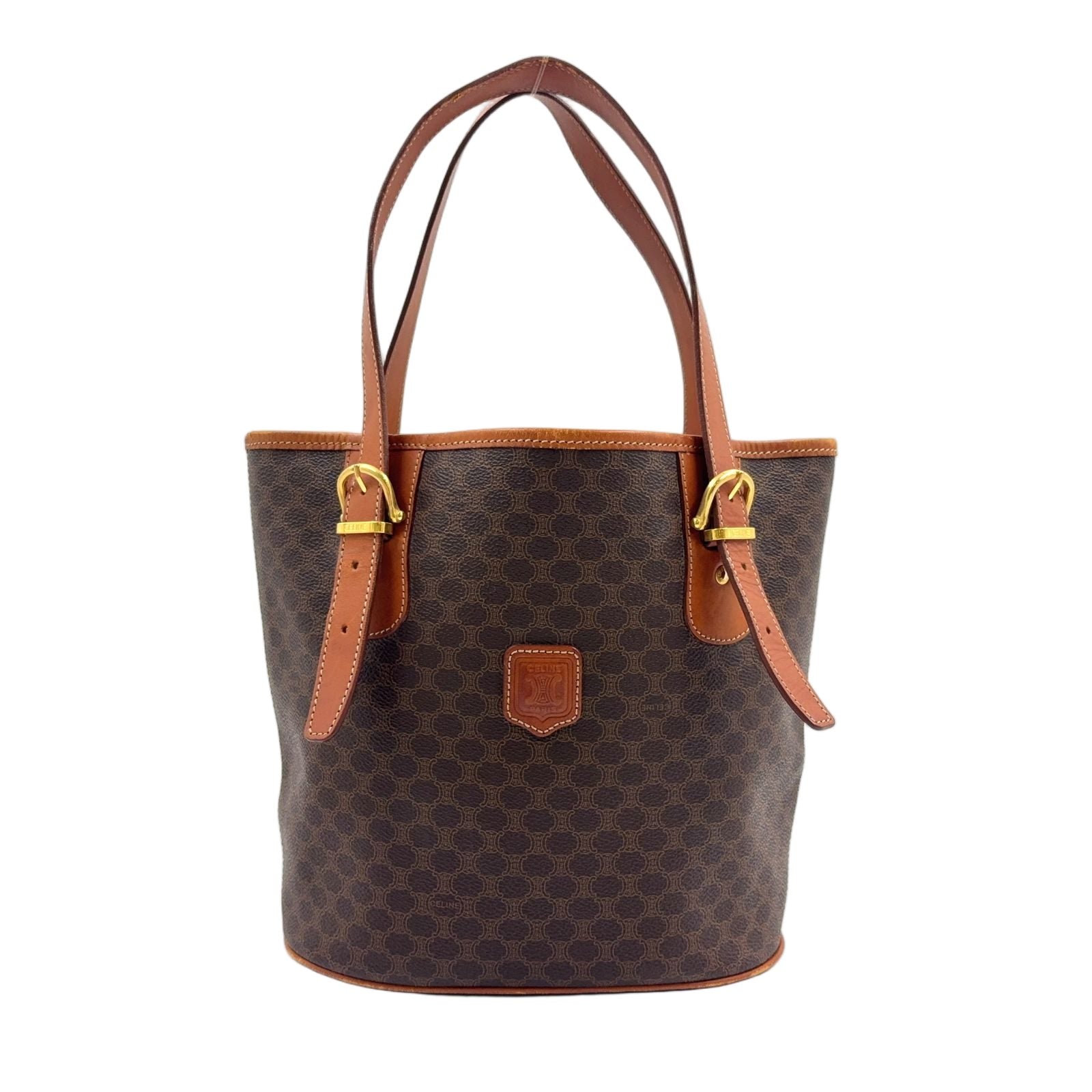 Celine Macadam Bucket Leather Brown Light Tote Gold