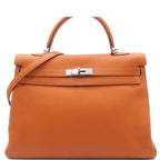 Hermes Kelly 35 Potiron Silver Togo Retourne 2-Way Shoulder Bag