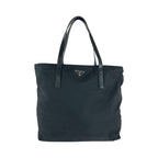 Prada Tessuto Triangle Logo Plate Black Silver Hardware Nylon Tote Bag
