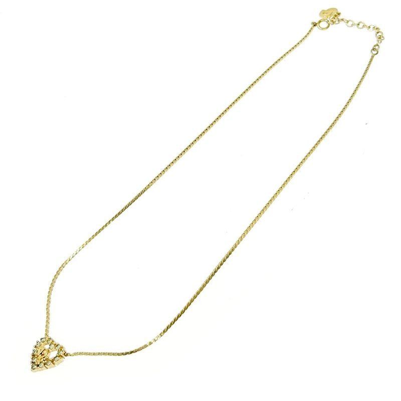 Christian Dior GP Rhinestone Logo Heart Necklace Gold — view 2