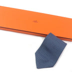Hermes 7695 OA 100% Silk Geometric Pattern Wide Tie Blue — view 2