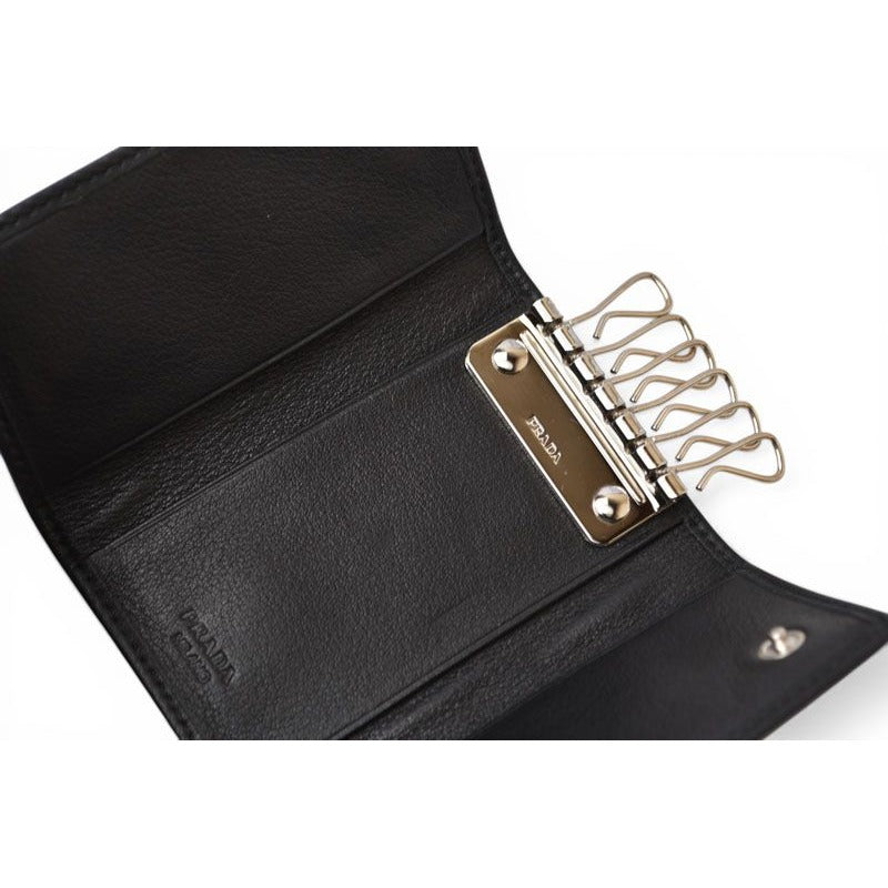 Prada Key Case Key Holder 6 Leather Nero Black Silver — view 3