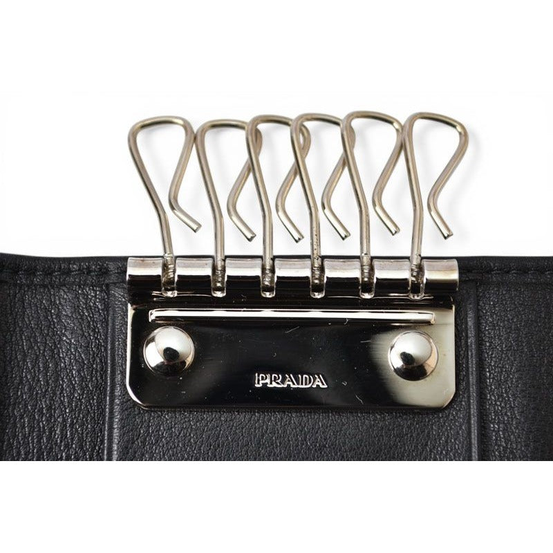 Prada Key Case Key Holder 6 Leather Nero Black Silver — view 4