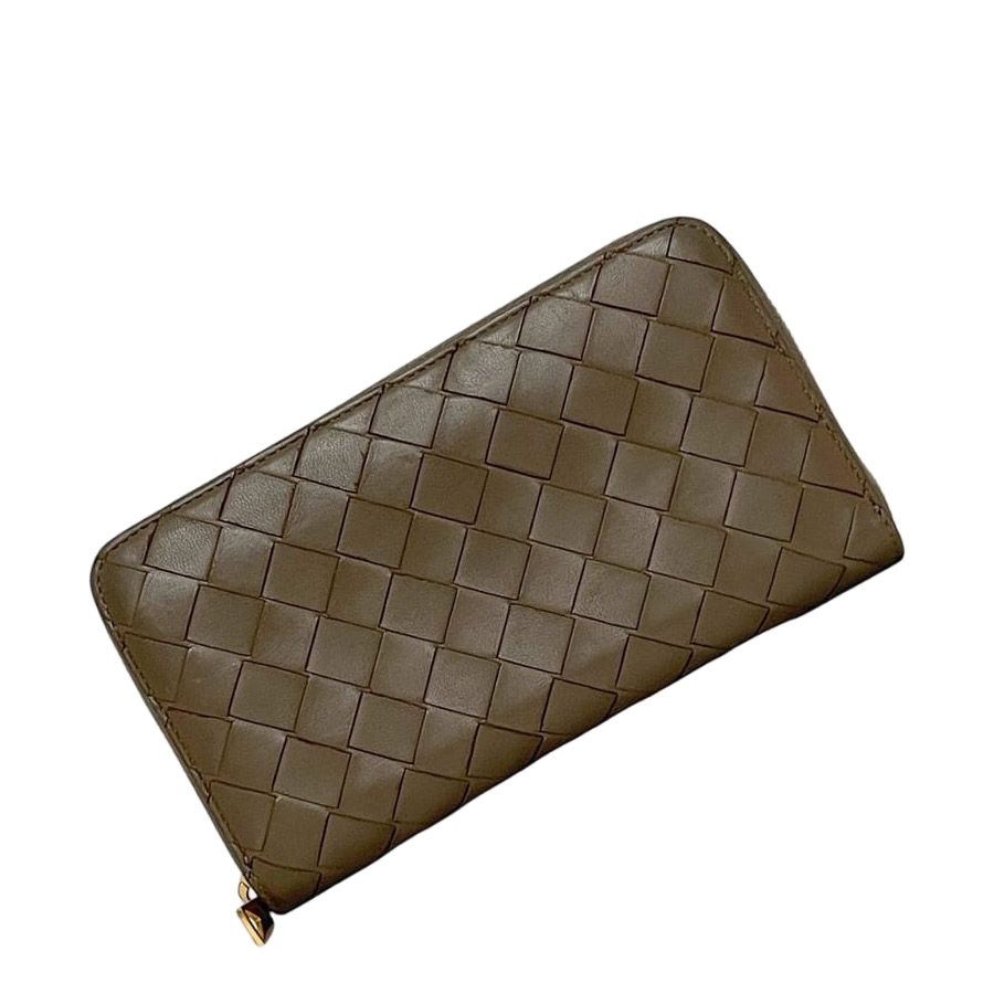 Bottega Veneta Zip Around Wallet Beige Intrecciato Leather Braided