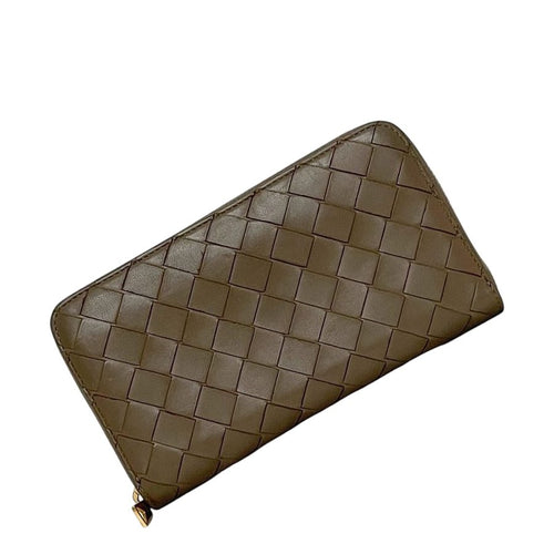 Bottega Veneta Zip Around Wallet Beige Intrecciato Leather Braided