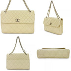 Chanel Shoulder Bag Quilted Large Calf Beige Ivory Silver Hardware Chain 15 th