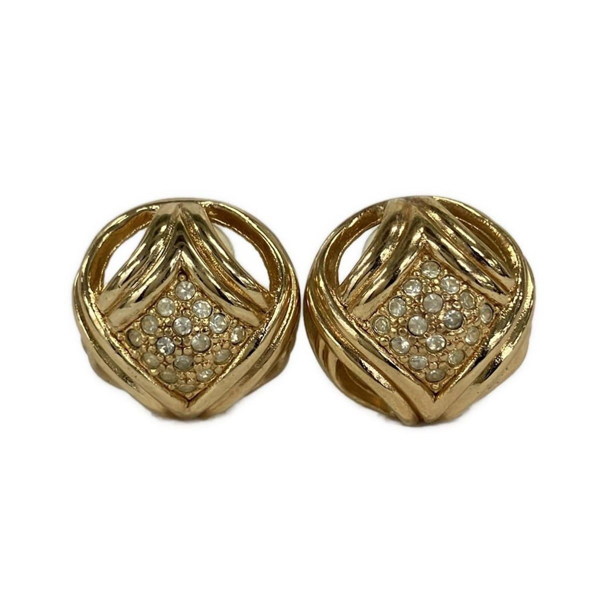 Dior Earrings Gold Rhinestone Clear