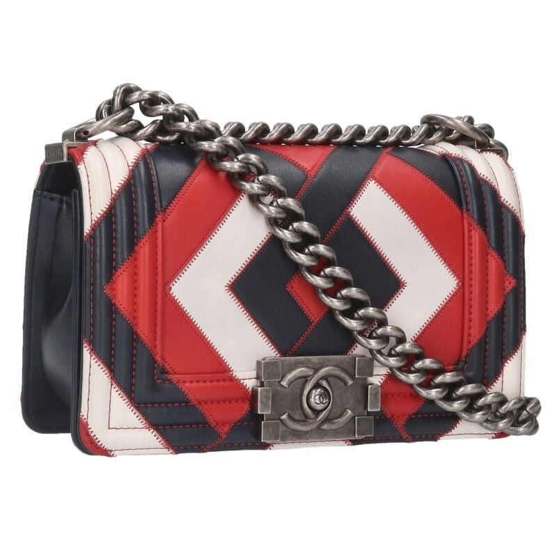 Chanel Boy 20 Argyle Patchwork Chain Leather Shoulder Bag