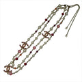 Chanel 3 Coco Mark Long Chain Necklace Pearl Multicolor Stone