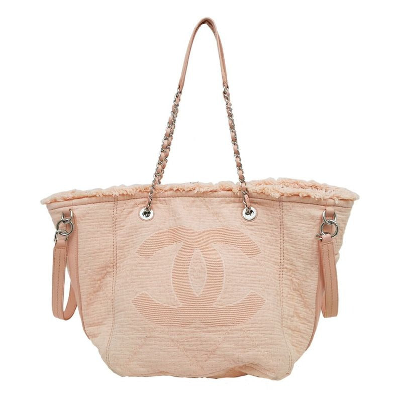 Chanel Large Shopping Bag Tote Hand Silver Hardware Pink