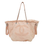 Chanel Large Shopping Bag Tote Hand Silver Hardware Pink