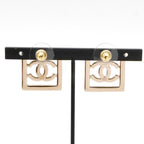 Chanel Earrings Gold Coco Mark Square Quilted Rhinestone — view 9