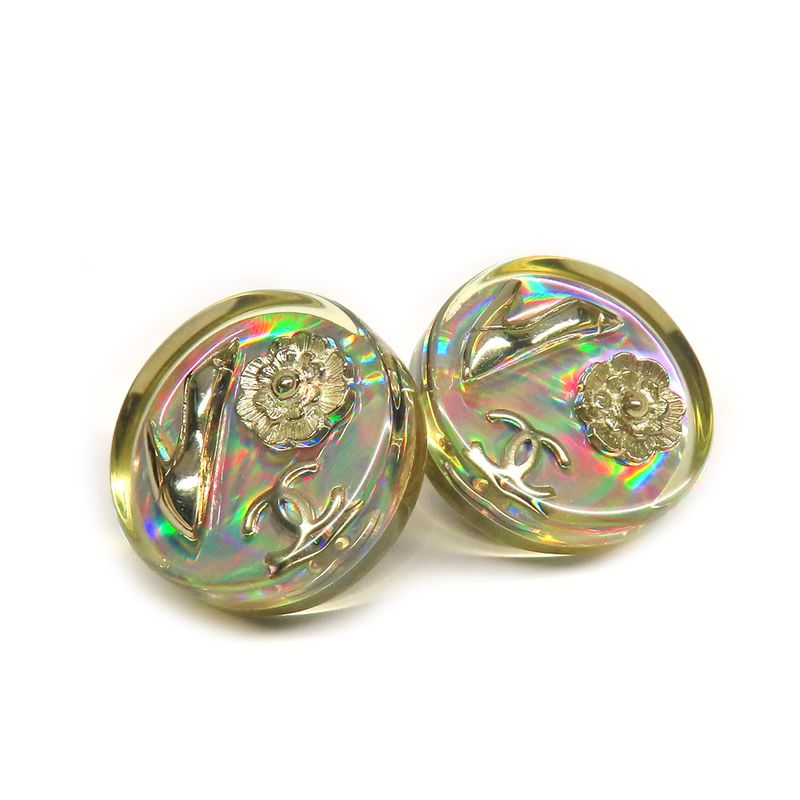 Chanel Earrings Round Shape Coco Mark Camellia Heel Motif Pair 97 — view 5