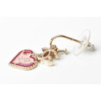 Chanel Swing Earrings CC Mark Heart Motif Pink — view 2