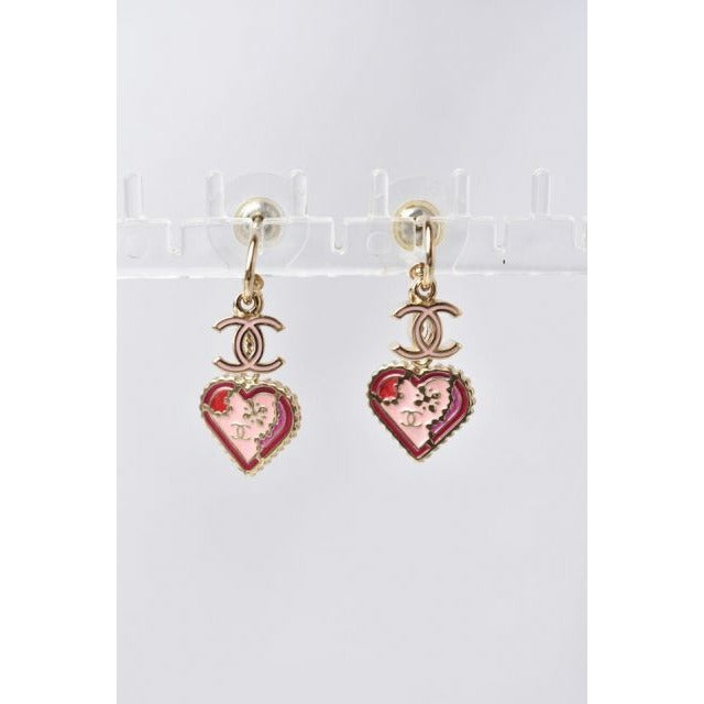 Chanel Swing Earrings CC Mark Heart Motif Pink — view 8