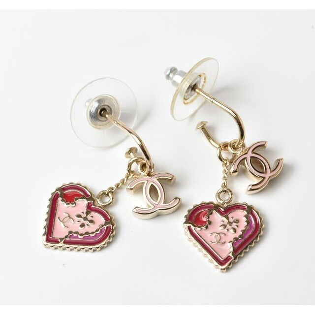 Chanel Swing Earrings CC Mark Heart Motif Pink