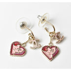 Chanel Swing Earrings CC Mark Heart Motif Pink