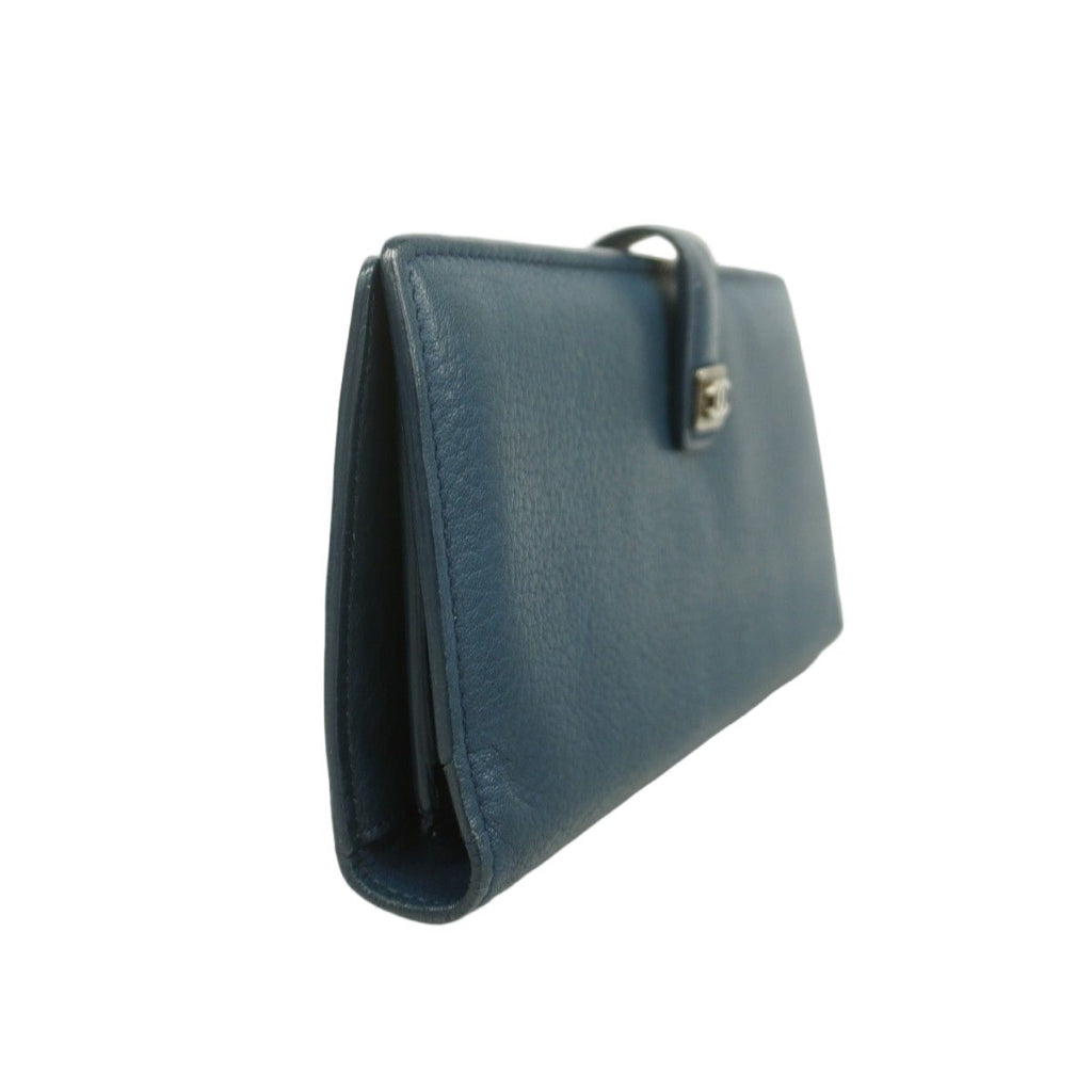 Chanel Wallet Leather Blue Silver — view 2