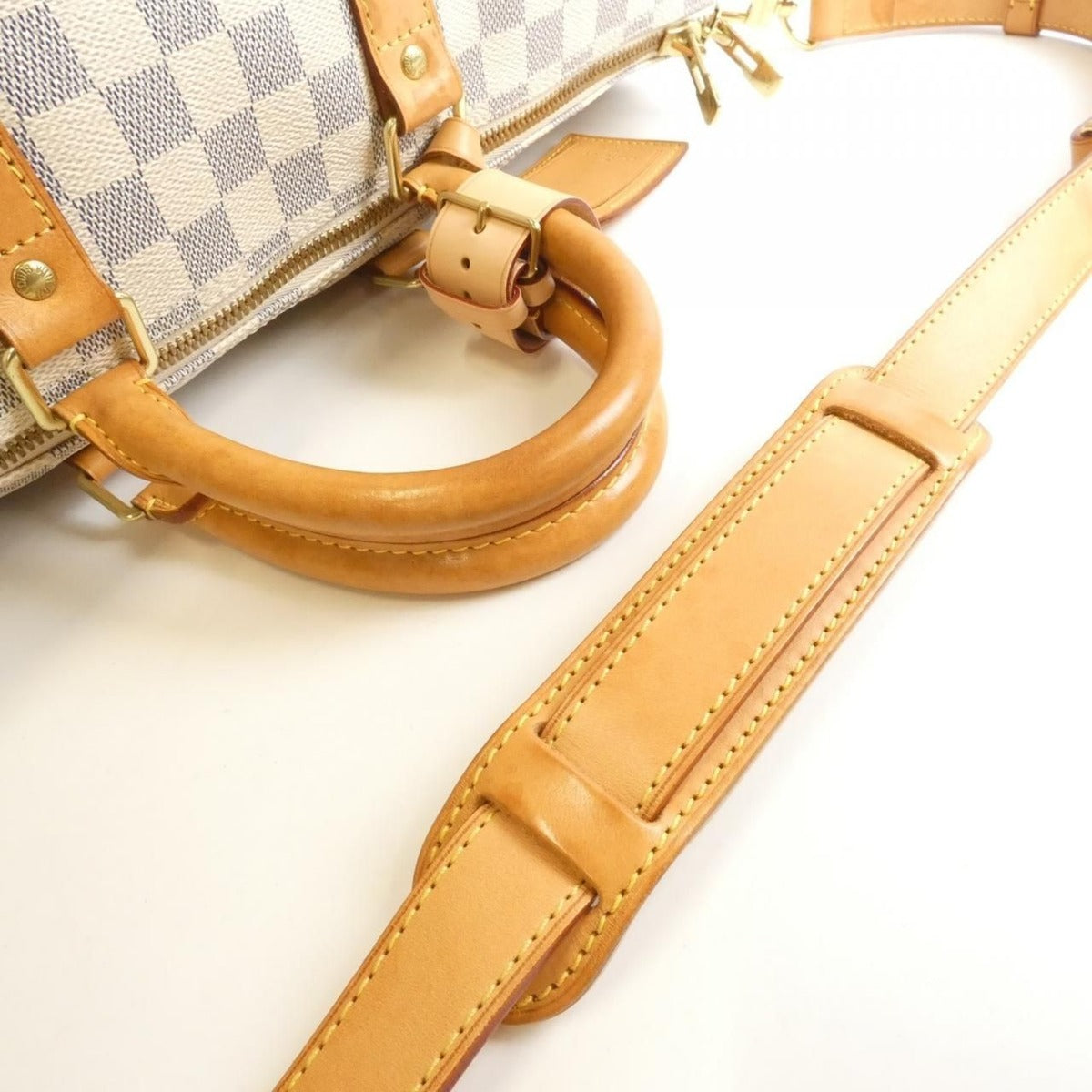 Louis Vuitton Damier Azur Keepall Bandouliere Boston Bag Gold — view 7