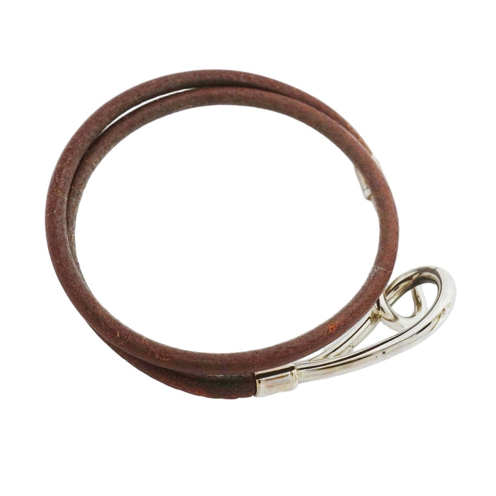 Hermes Bracelet Jumbo Hook Metal Leather Silver Brown — view 2