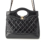 Chanel 31 Trantean Mini Shiny Calf Shopping 2-Way Shoulder Handbag Black