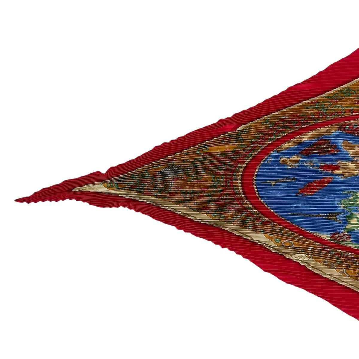 Hermes Scarf Pleated Silk World Map Red — view 3