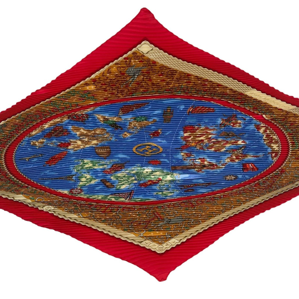 Hermes Scarf Pleated Silk World Map Red — view 4