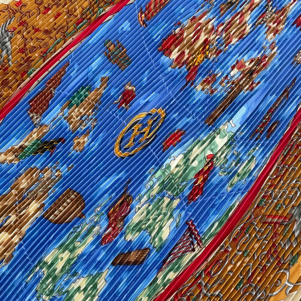 Hermes Scarf Pleated Silk World Map Red — view 6
