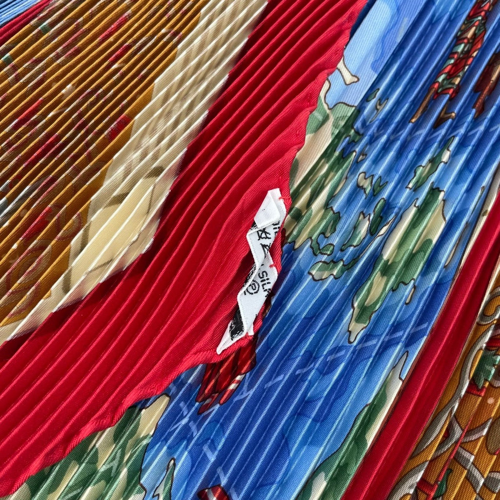 Hermes Scarf Pleated Silk World Map Red — view 7