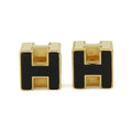 Hermes Cage Ash Cube H Logo Earrings Black Gold
