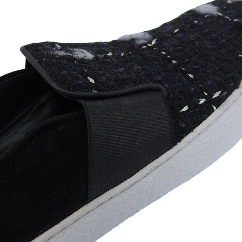 Chanel Coco Mark Suede Leather Use Tweed Switch Slip-on Shoes 38 — view 5
