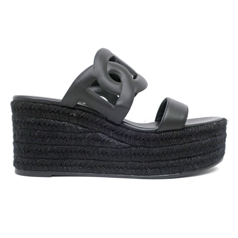 Hermes Espadrille Itea Sandals Rope Wedge Heel Black 38 Shoes — view 4