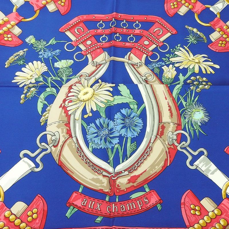 Hermes Scarf Carre 90 Silk 100% Field To Aux Champs Navy Blue Pink — view 3