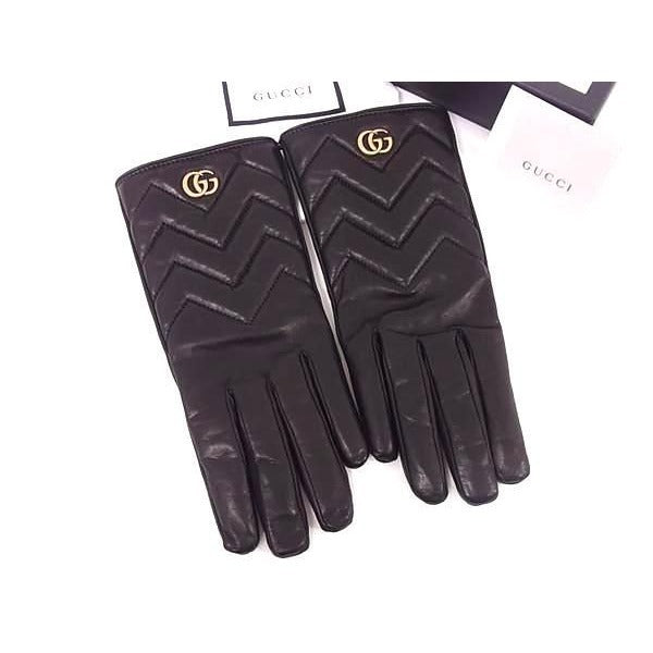 Gucci GG Marmont Lambskin Gloves Size 7 1/2 Black Aw1911