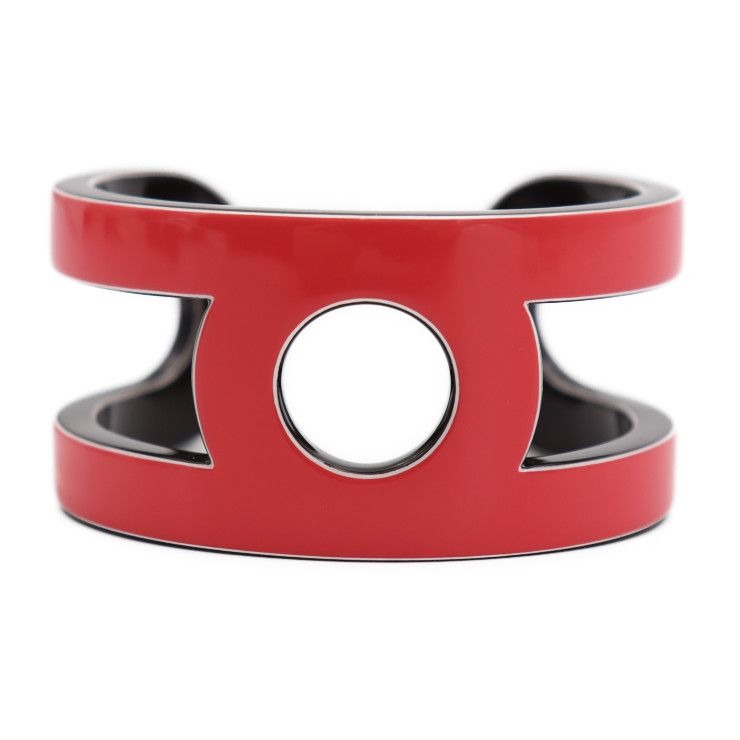 Hermes Variation Bangle Lacquered Wood Pinkish Black Cuff Bracelet