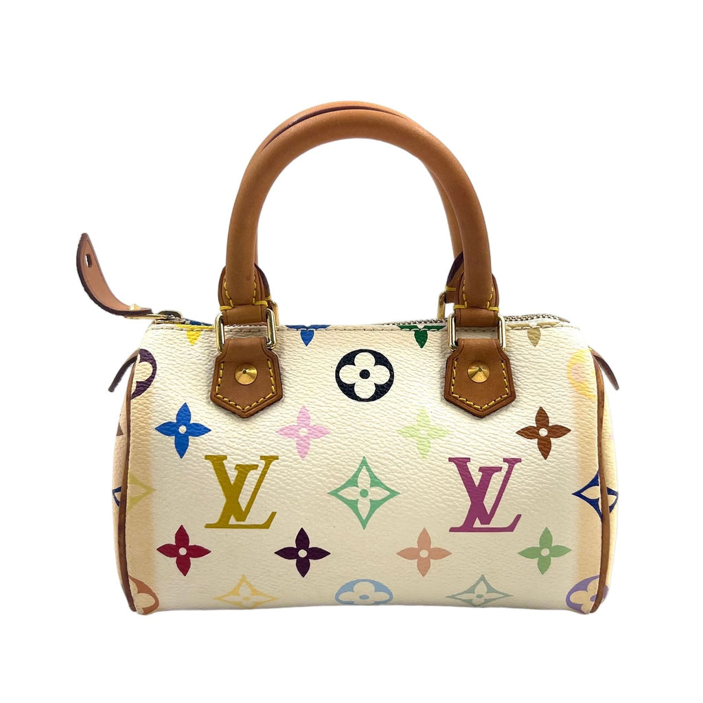 Louis Vuitton Mini Speedy Monogram Multicolor Blanc Shoulder Bag Leather White