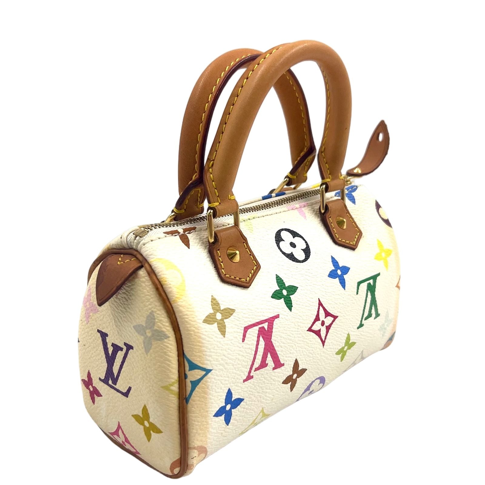 Louis Vuitton Mini Speedy Monogram Multicolor Blanc Shoulder Bag Leather White — view 2