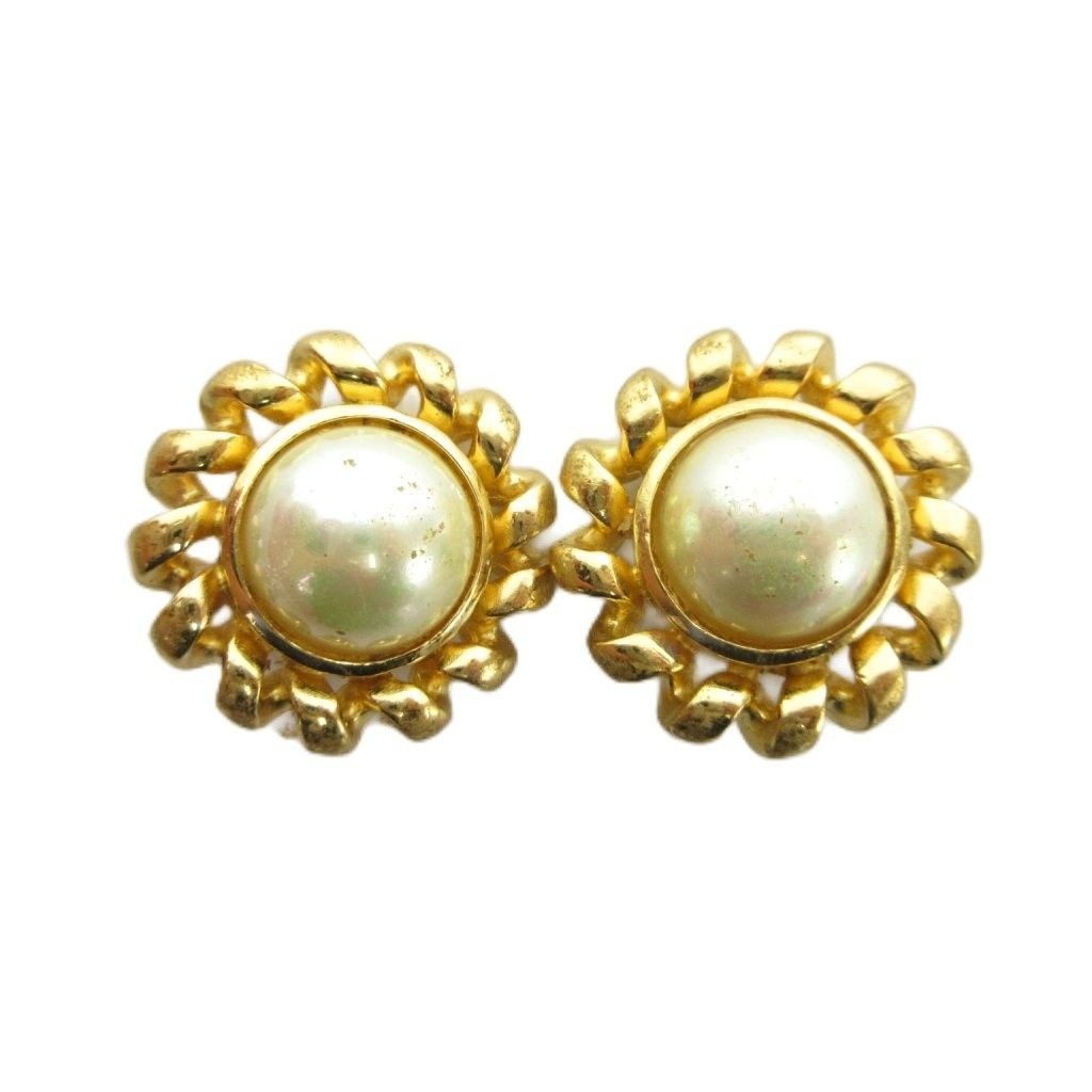 Dior Earrings Clip Type Real Pearl Gold