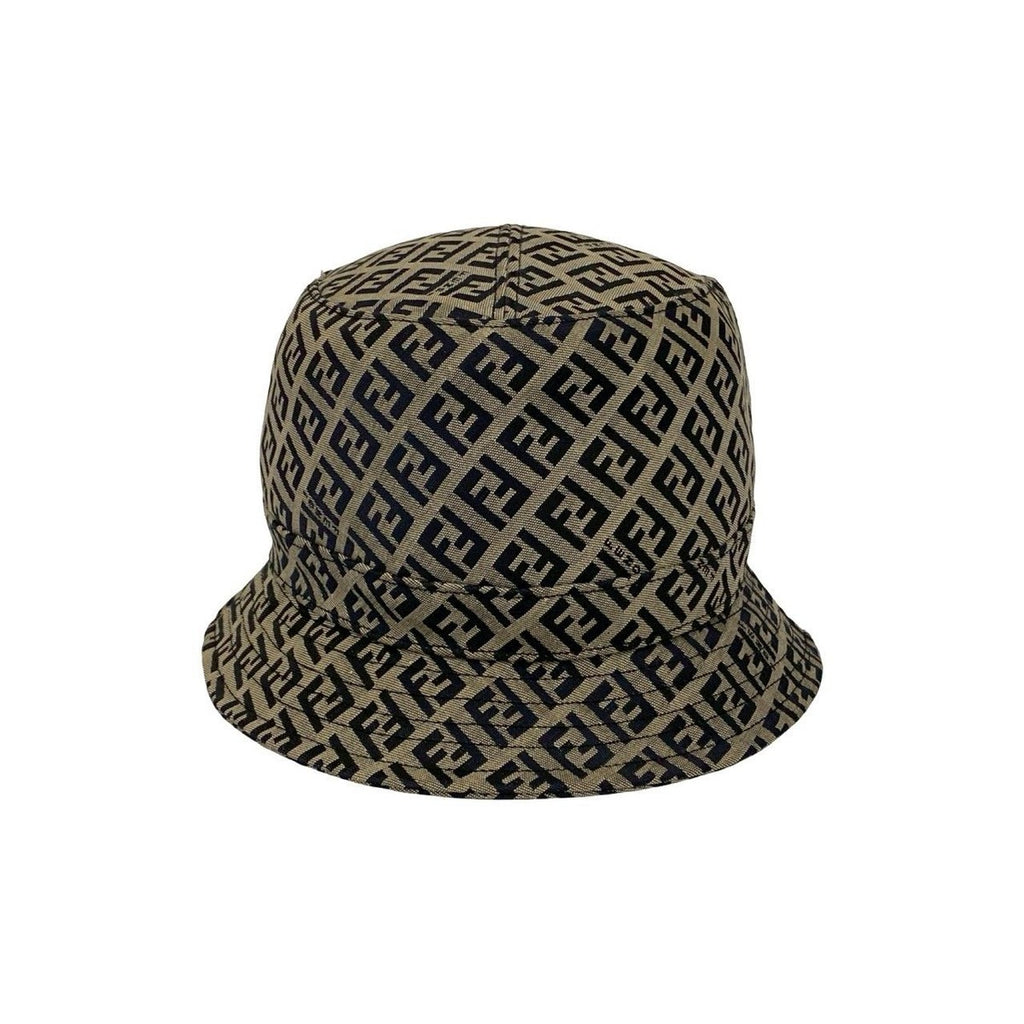 Fendi Zucchino Logo Pattern Cotton Polyester Bucket Hat Navy Gray — view 2