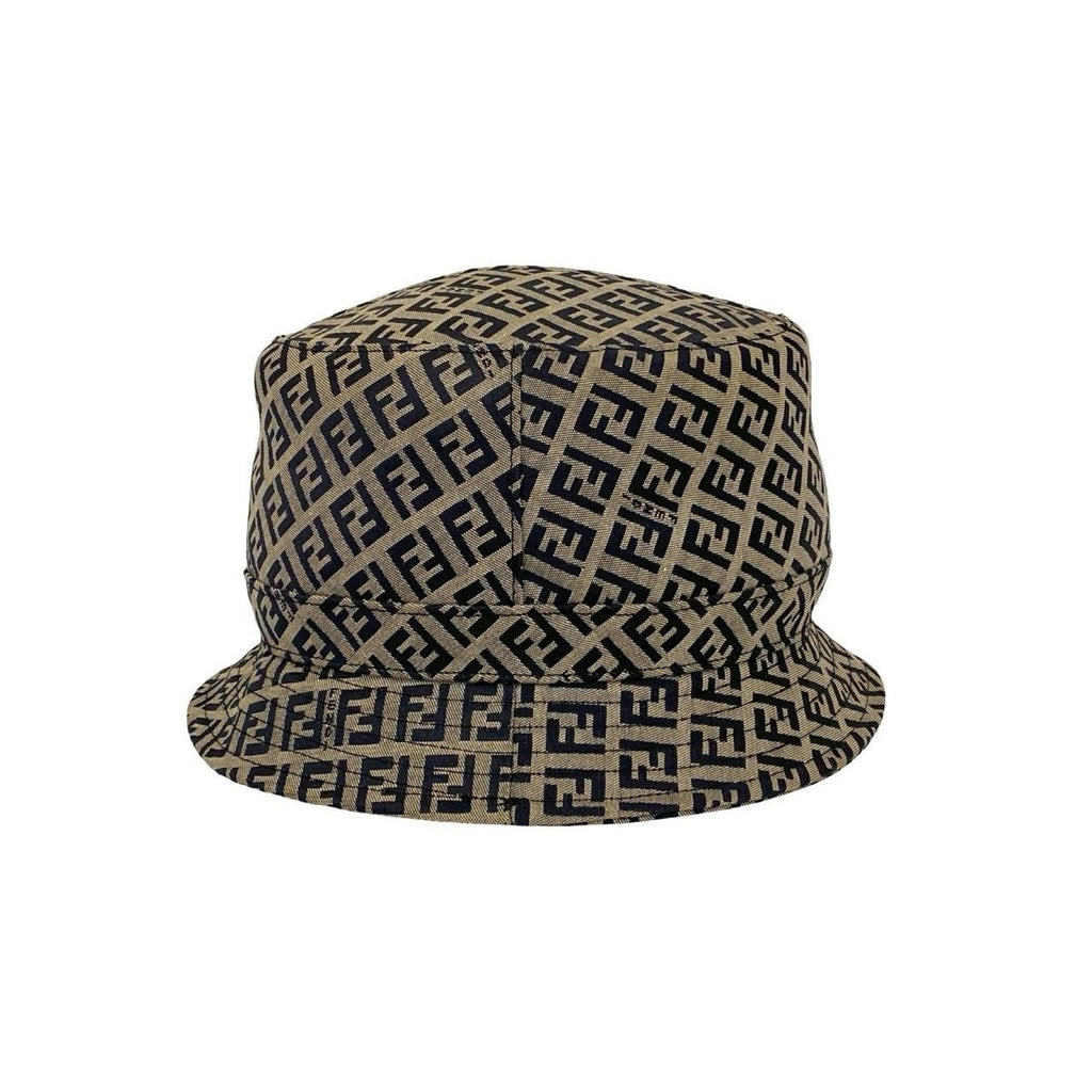 Fendi Zucchino Logo Pattern Cotton Polyester Bucket Hat Navy Gray — view 4