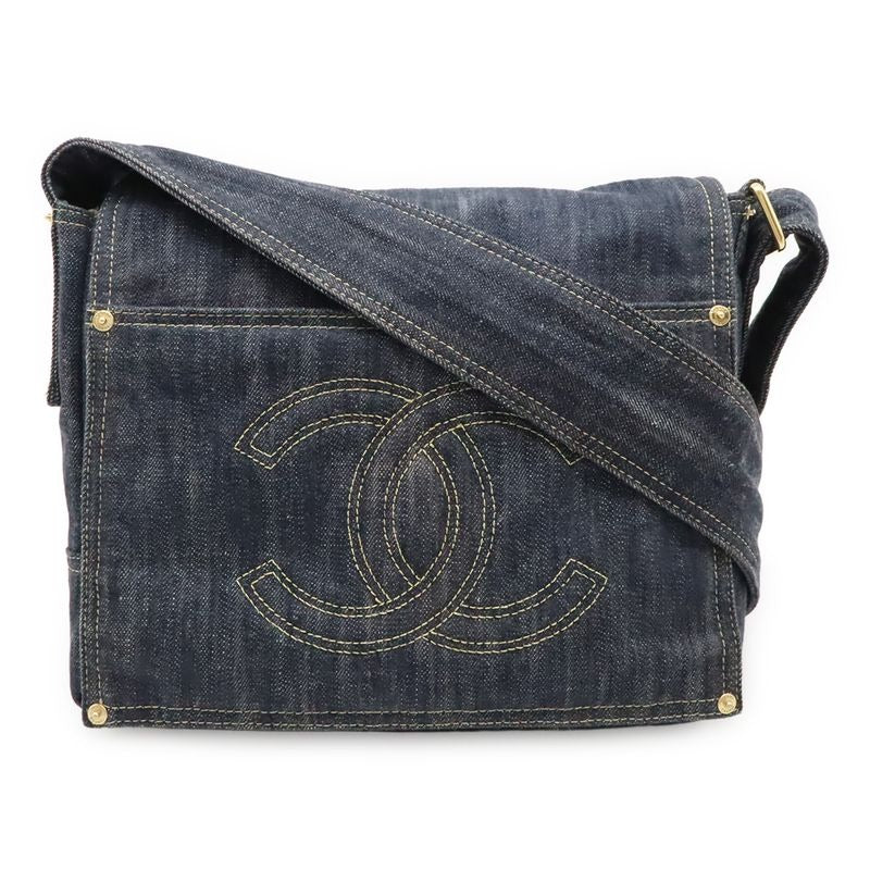 Chanel Sparkling Denim Shoulder Bag Messenger Indigo Blue