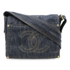 Chanel Sparkling Denim Shoulder Bag Messenger Indigo Blue