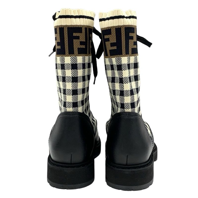 Fendi Rococo Boots Short Shoes Zucca Check Lace Up Leather Fabric Black — view 5
