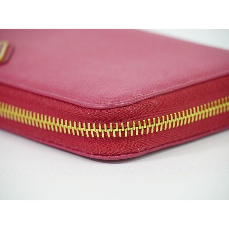 Prada Leather Round Zipper Long Wallet Pink — view 6